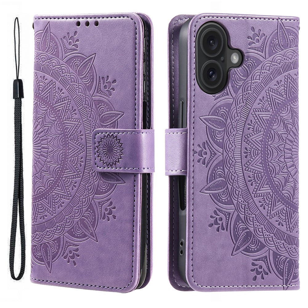 For iPhone 16 Plus Wallet Case Imprinted Totem PU Leather Stand Phone Cover