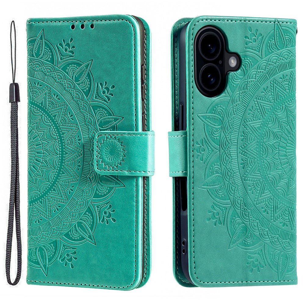 For iPhone 16 Plus Wallet Case Imprinted Totem PU Leather Stand Phone Cover