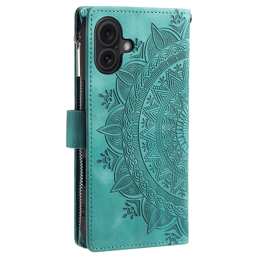 Style 006 Til iPhone 16 Cover PU Læder Pung Telefon Cover Mandala Blomster Mønster