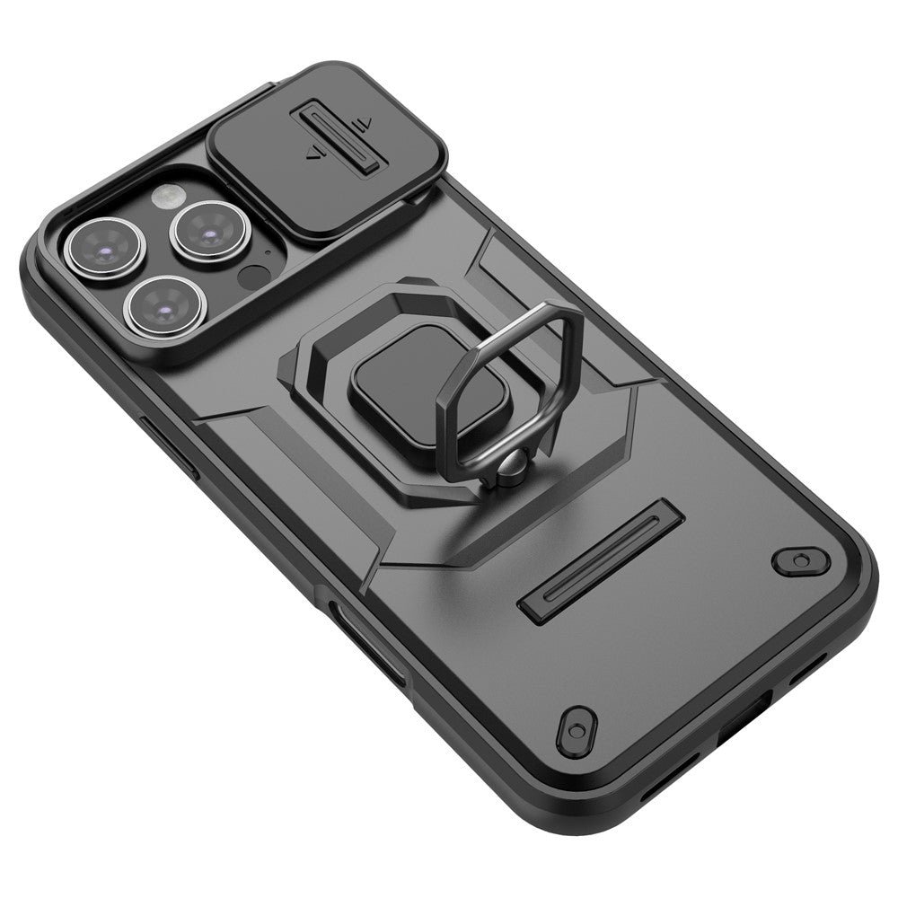 For iPhone 16 Pro Max Case Ring Kickstand Camshield PC+TPU Phone Cover