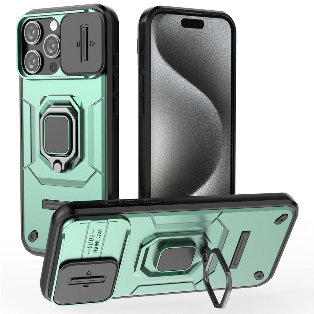 For iPhone 16 Pro Max Case Ring Kickstand Camshield PC+TPU Phone Cover