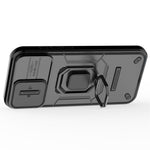 For iPhone 16 Plus Case PC+TPU Camshield Phone Cover with Ring Holder Kickstand
