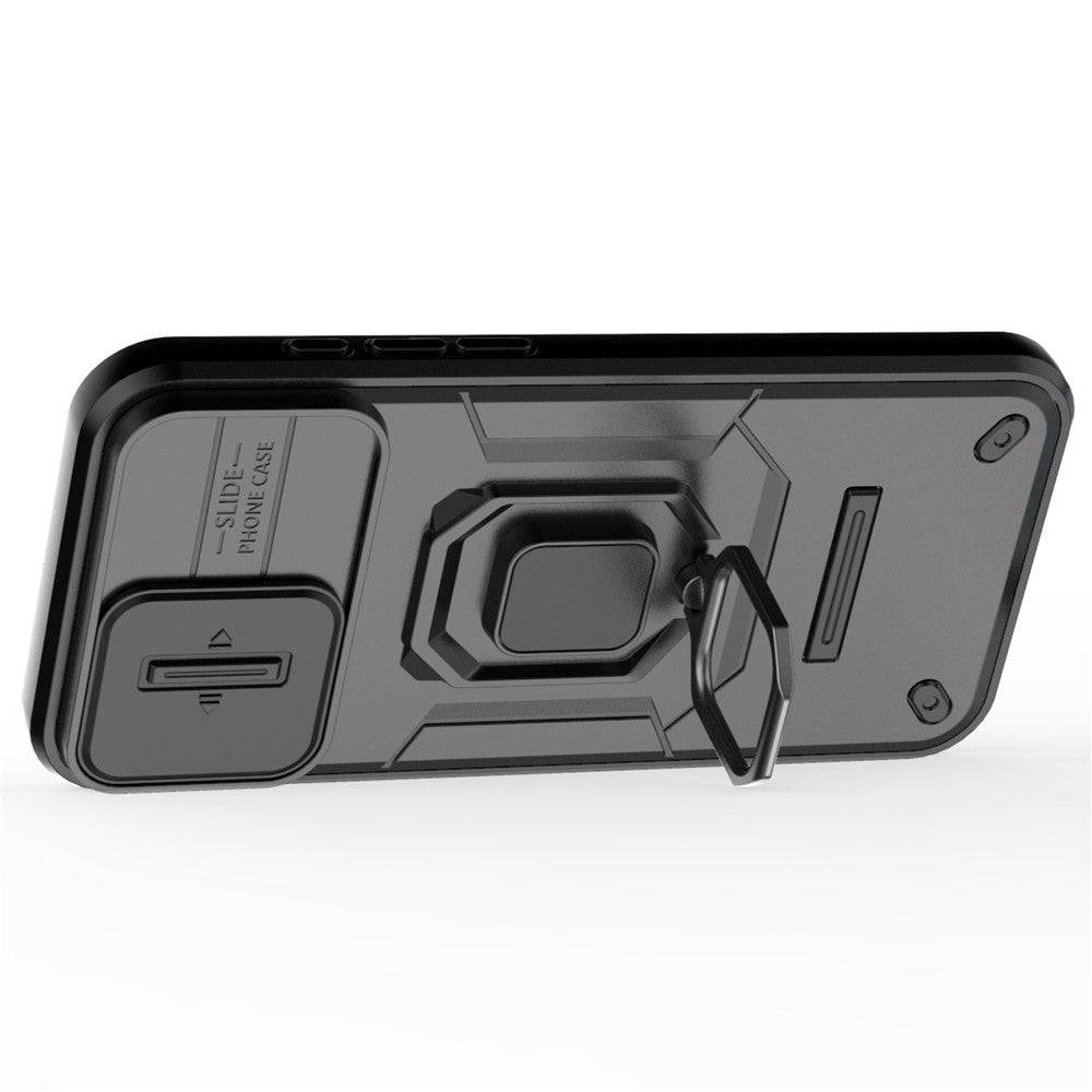 For iPhone 16 Plus Case PC+TPU Camshield Phone Cover with Ring Holder Kickstand