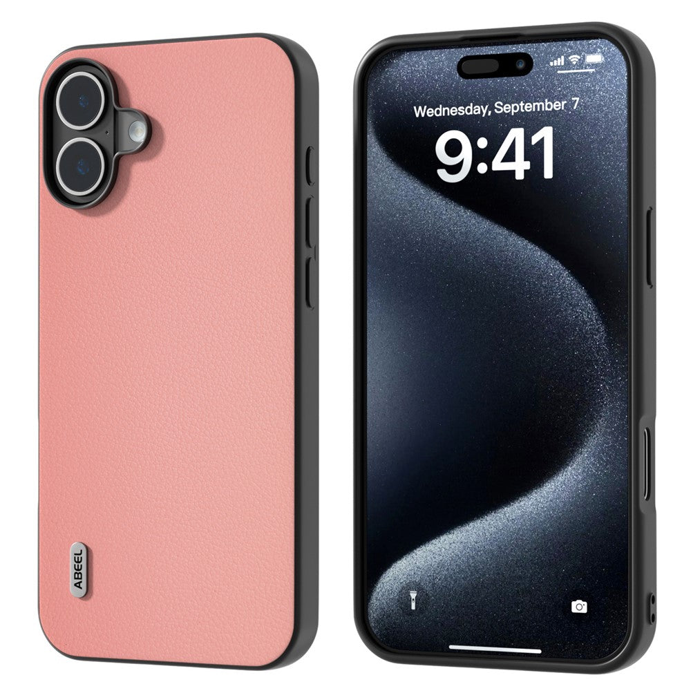 ABEEL-telefoncover til iPhone 16 i ægte koskind med belagt PC+TPU-hybrid