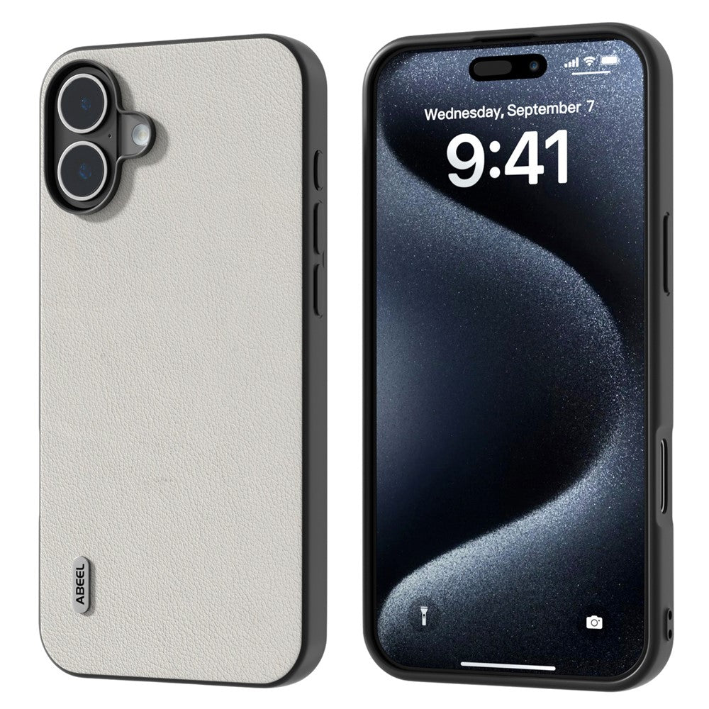 ABEEL-telefoncover til iPhone 16 i ægte koskind med belagt PC+TPU-hybrid