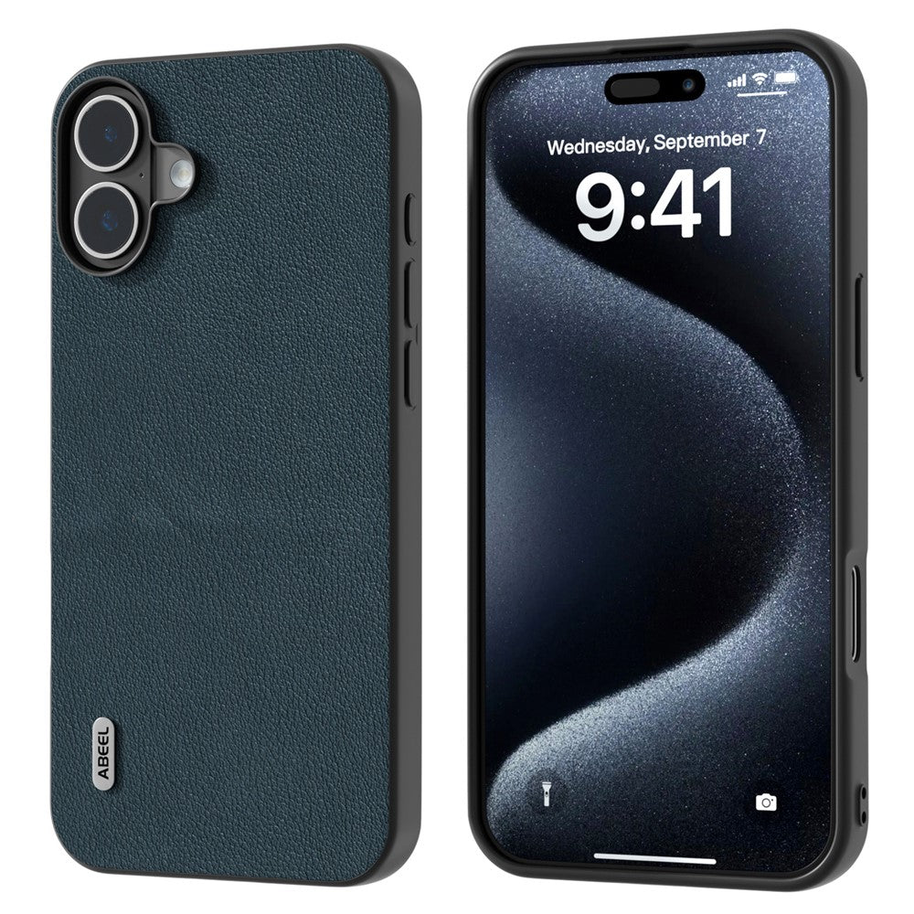 ABEEL-telefoncover til iPhone 16 i ægte koskind med belagt PC+TPU-hybrid