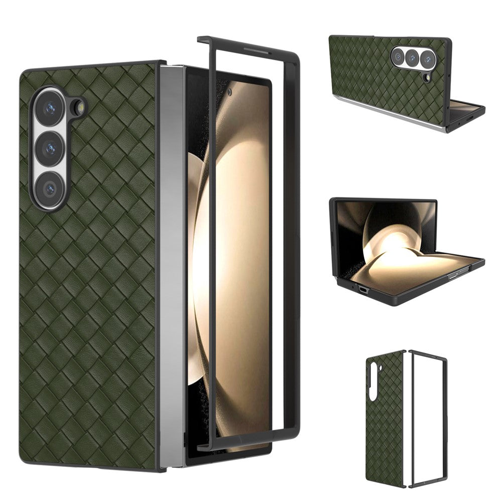 For Samsung Galaxy Z Fold6 5G Case Woven Texture PU Leather Coated PC Phone Cover