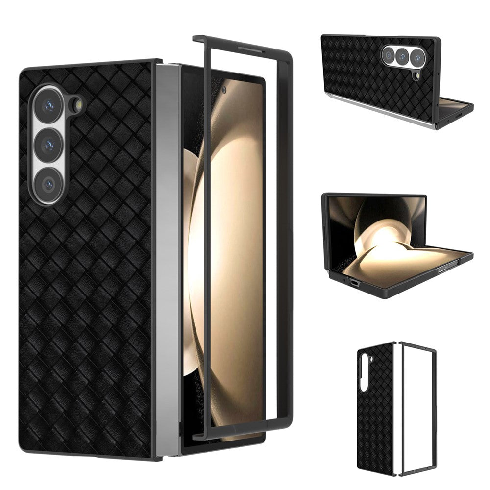 For Samsung Galaxy Z Fold6 5G Case Woven Texture PU Leather Coated PC Phone Cover