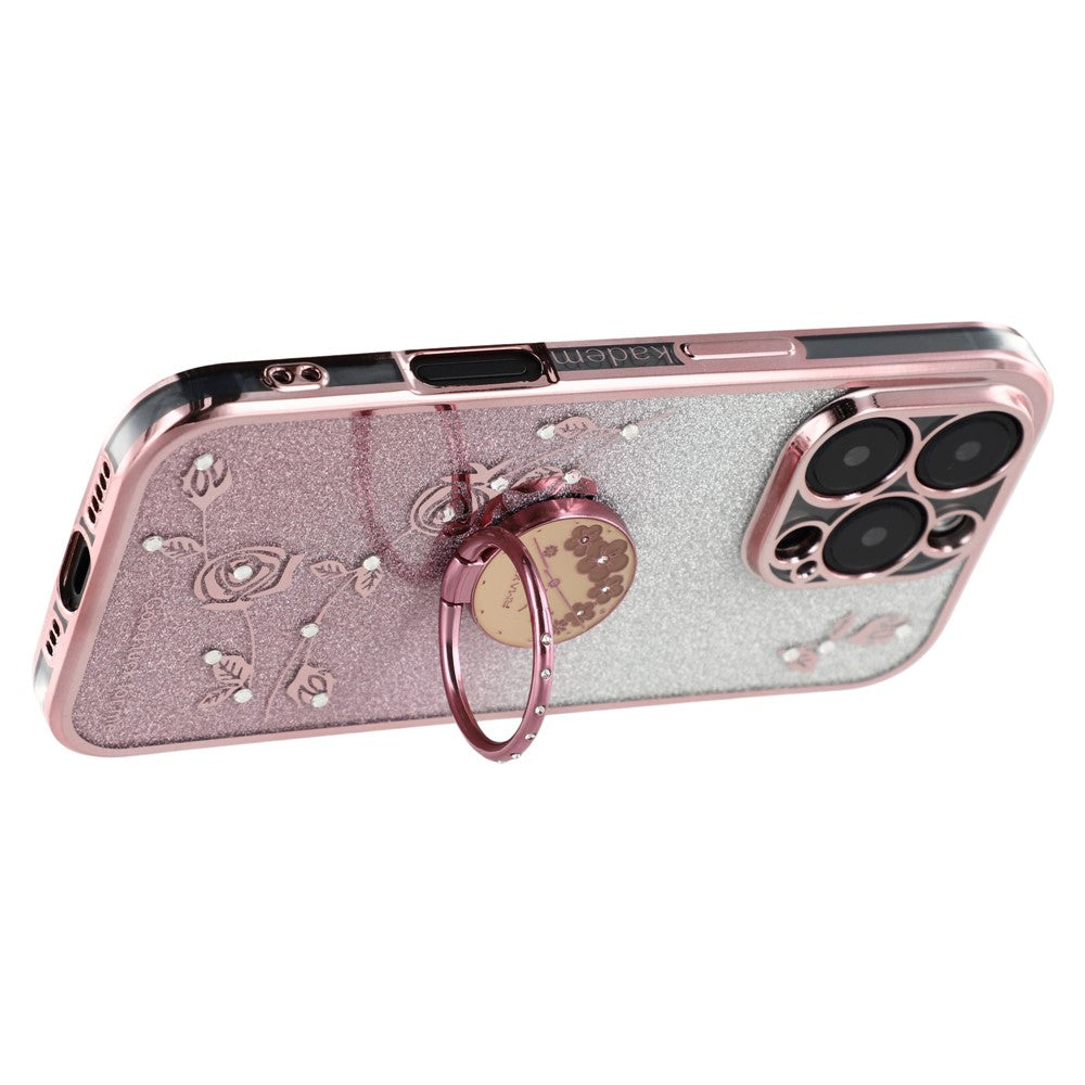 KADEM til iPhone 16 Pro Cover TPU Glitter Skinnende Rhinsten Telefoncover Ring Kickstand