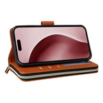 R20 For iPhone 16 Pro Max Case Zipper PU Leather Phone Cover with 9 Card Slots