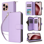 R20 For iPhone 16 Pro Max Case Zipper PU Leather Phone Cover with 9 Card Slots