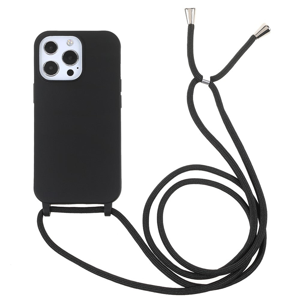 For iPhone 16 Pro Crossbody Case Soft TPU Phone Cover with Adjustable Lanyard