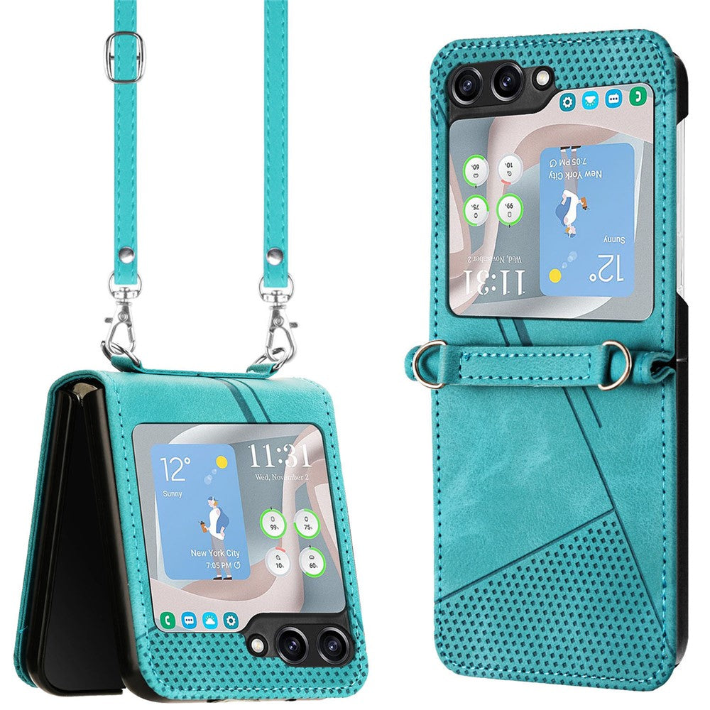 For Samsung Galaxy Z Flip7 FE 5G / Z Flip6 5G / Z Flip5 5G Case Triangle Patterns PU Leather Hard PC Crossbody Phone Cover