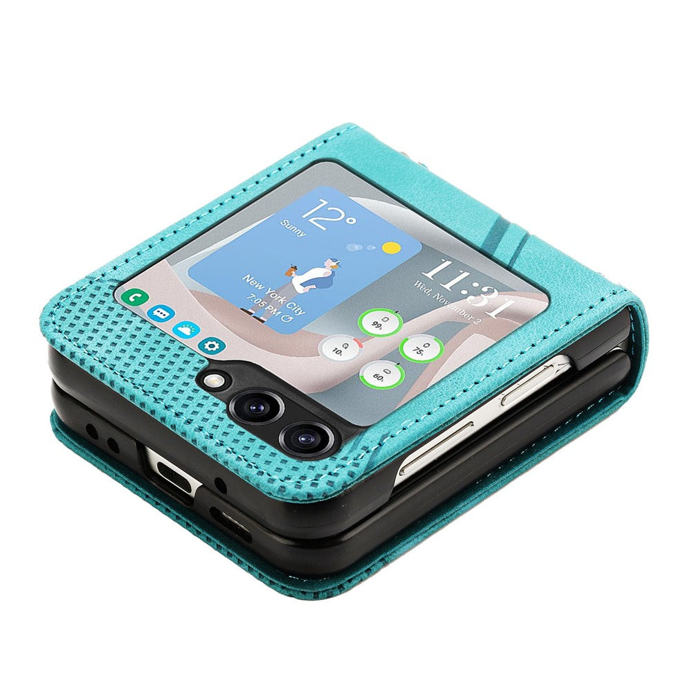 For Samsung Galaxy Z Flip7 FE 5G / Z Flip6 5G / Z Flip5 5G Case Triangle Patterns PU Leather Hard PC Crossbody Phone Cover