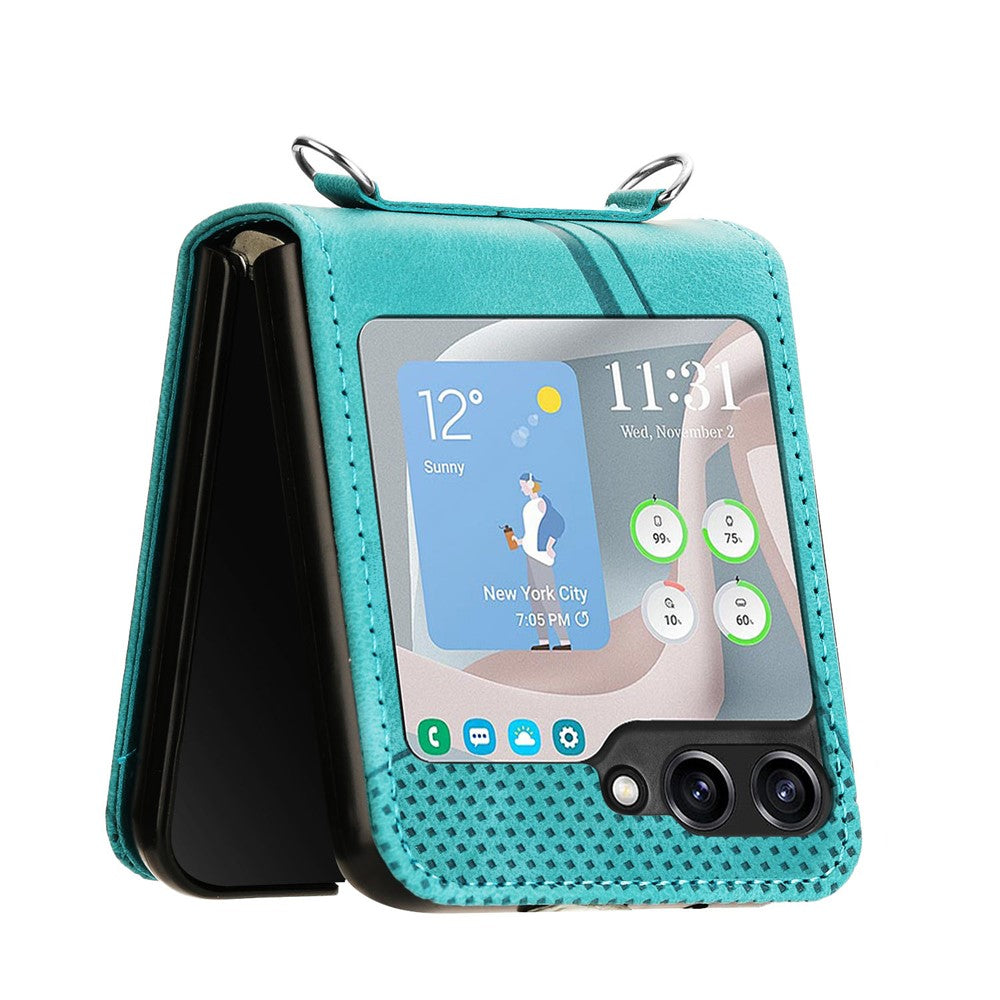 For Samsung Galaxy Z Flip7 FE 5G / Z Flip6 5G / Z Flip5 5G Case Triangle Patterns PU Leather Hard PC Crossbody Phone Cover