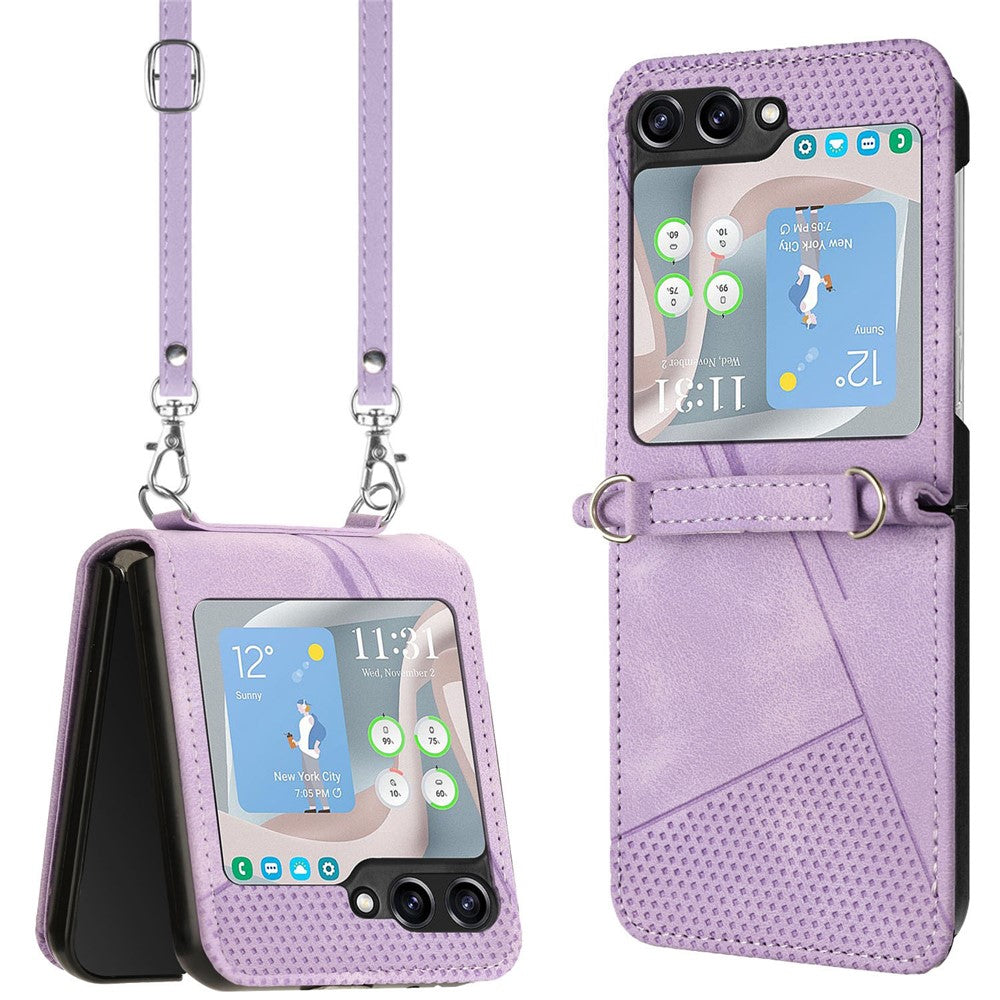 For Samsung Galaxy Z Flip7 FE 5G / Z Flip6 5G / Z Flip5 5G Case Triangle Patterns PU Leather Hard PC Crossbody Phone Cover