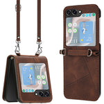 For Samsung Galaxy Z Flip7 FE 5G / Z Flip6 5G / Z Flip5 5G Case Triangle Patterns PU Leather Hard PC Crossbody Phone Cover