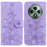 For Oppo Reno12 F 5G Case Lily Flower Imprint Leather Phone Cover with Stand