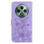 For Oppo Reno12 F 5G Case Lily Flower Imprint Leather Phone Cover with Stand