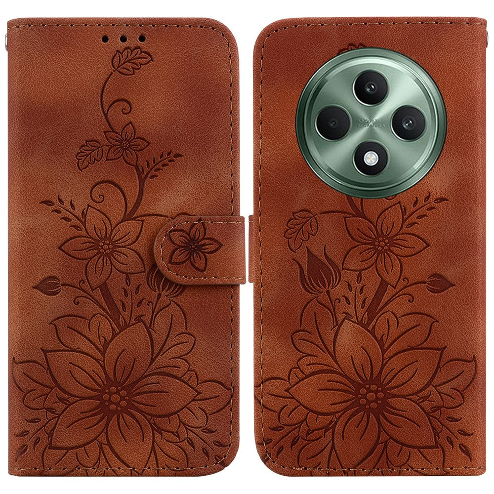 For Oppo Reno12 F 5G Case Lily Flower Imprint Leather Phone Cover with Stand
