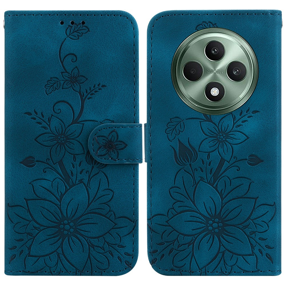 For Oppo Reno12 F 5G Case Lily Flower Imprint Leather Phone Cover with Stand