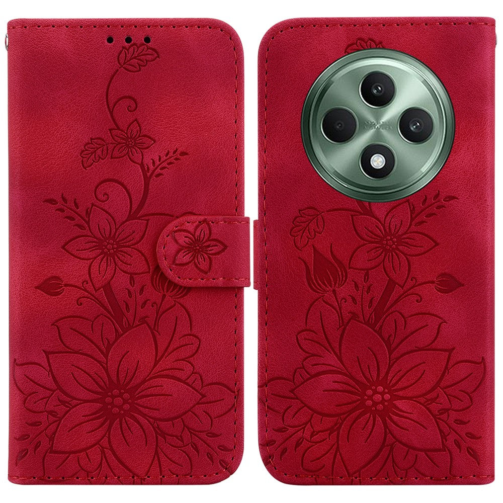 For Oppo Reno12 F 5G Case Lily Flower Imprint Leather Phone Cover with Stand