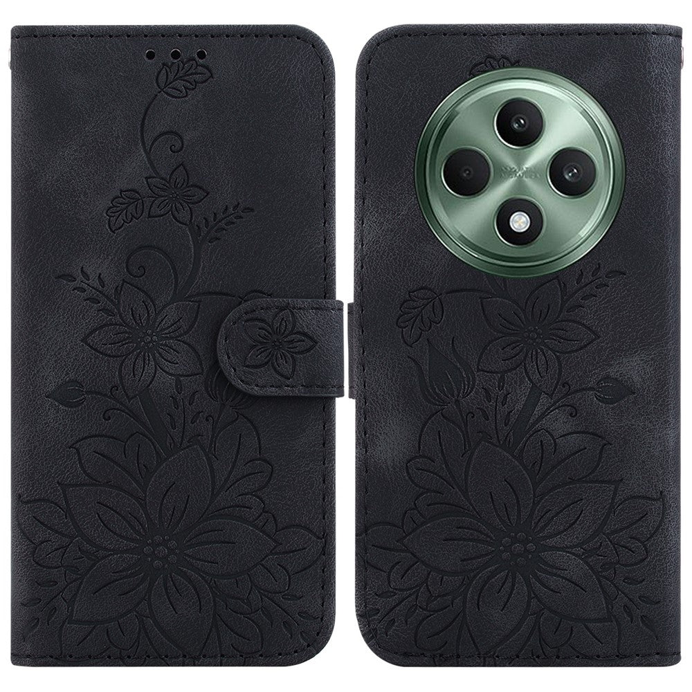 For Oppo Reno12 F 5G Case Lily Flower Imprint Leather Phone Cover with Stand