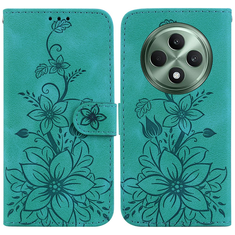 For Oppo Reno12 F 5G Case Lily Flower Imprint Leather Phone Cover with Stand