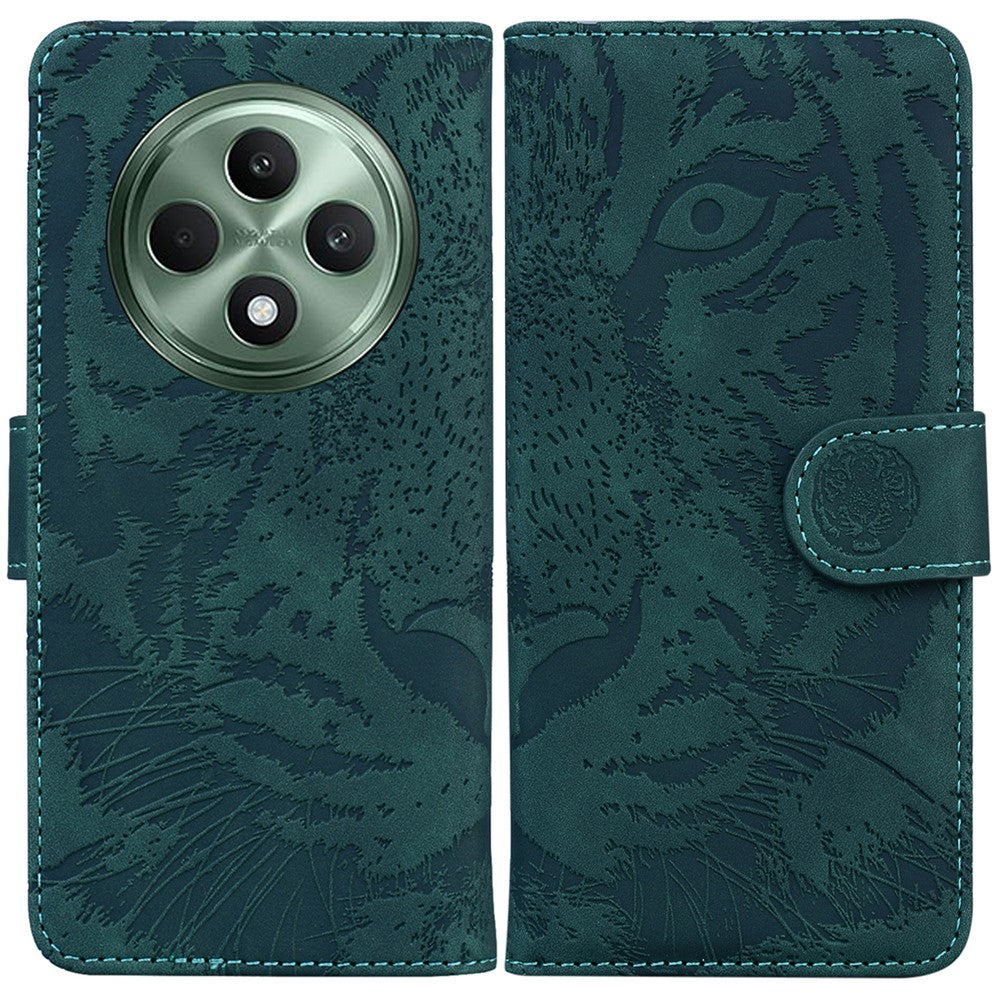 For Oppo Reno12 F 5G Wallet Case Tiger Imprint Leather Folio Flip Phone Cover