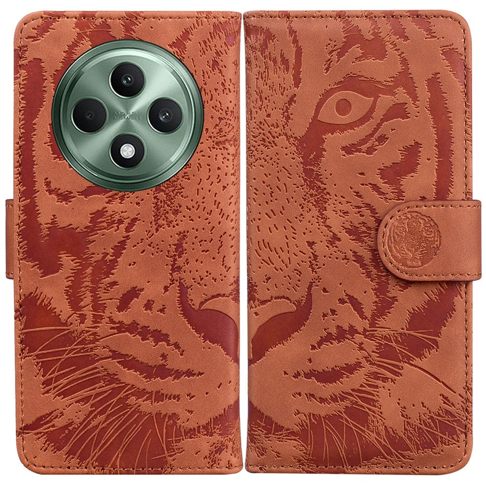 For Oppo Reno12 F 5G Wallet Case Tiger Imprint Leather Folio Flip Phone Cover