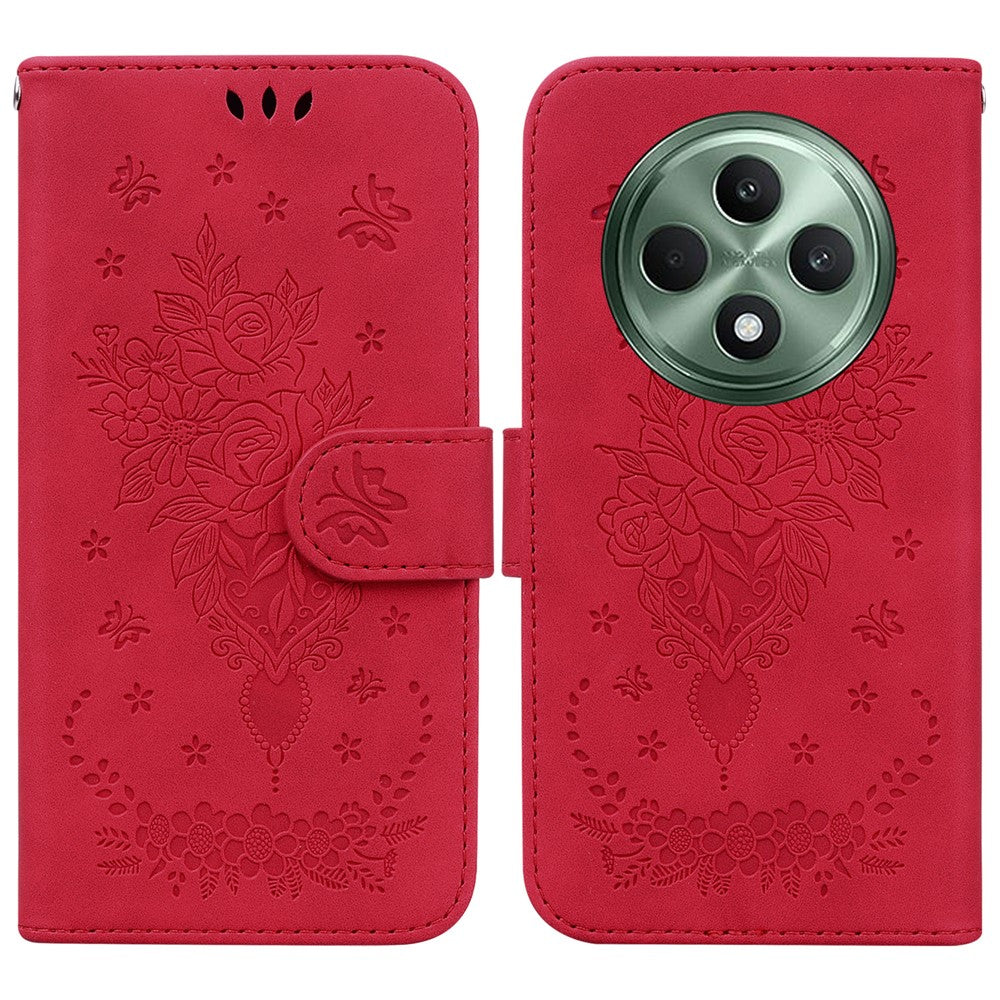 For Oppo Reno12 F 5G Case PU Leather Wallet Phone Cover Butterfly Flower Imprint