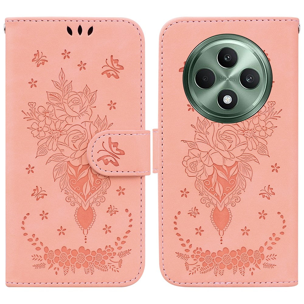 For Oppo Reno12 F 5G Case PU Leather Wallet Phone Cover Butterfly Flower Imprint
