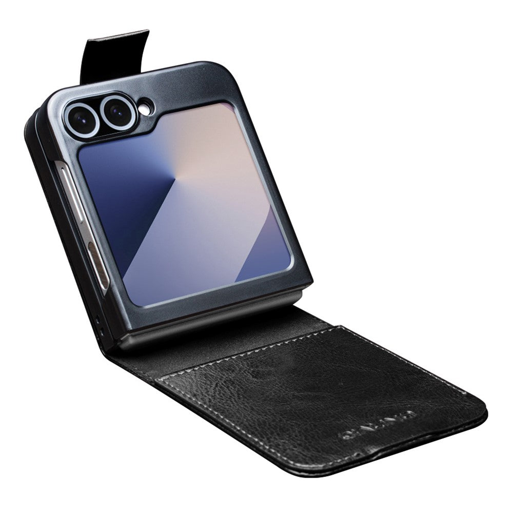 QIALINO TPU-cover med ægte koskind til Samsung Galaxy Z Flip7 FE 5G / Z Flip6 5G, folio-flip-mobilcover