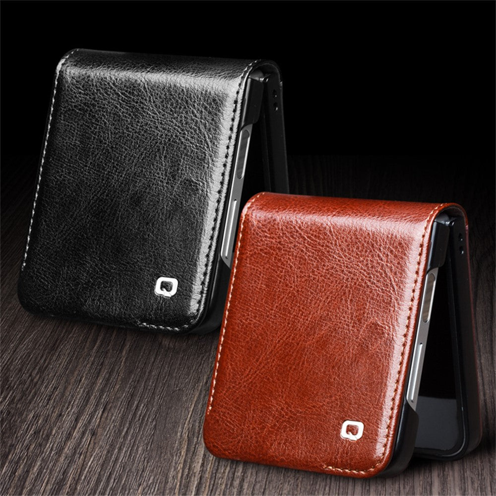 QIALINO TPU-cover med ægte koskind til Samsung Galaxy Z Flip7 FE 5G / Z Flip6 5G, folio-flip-mobilcover