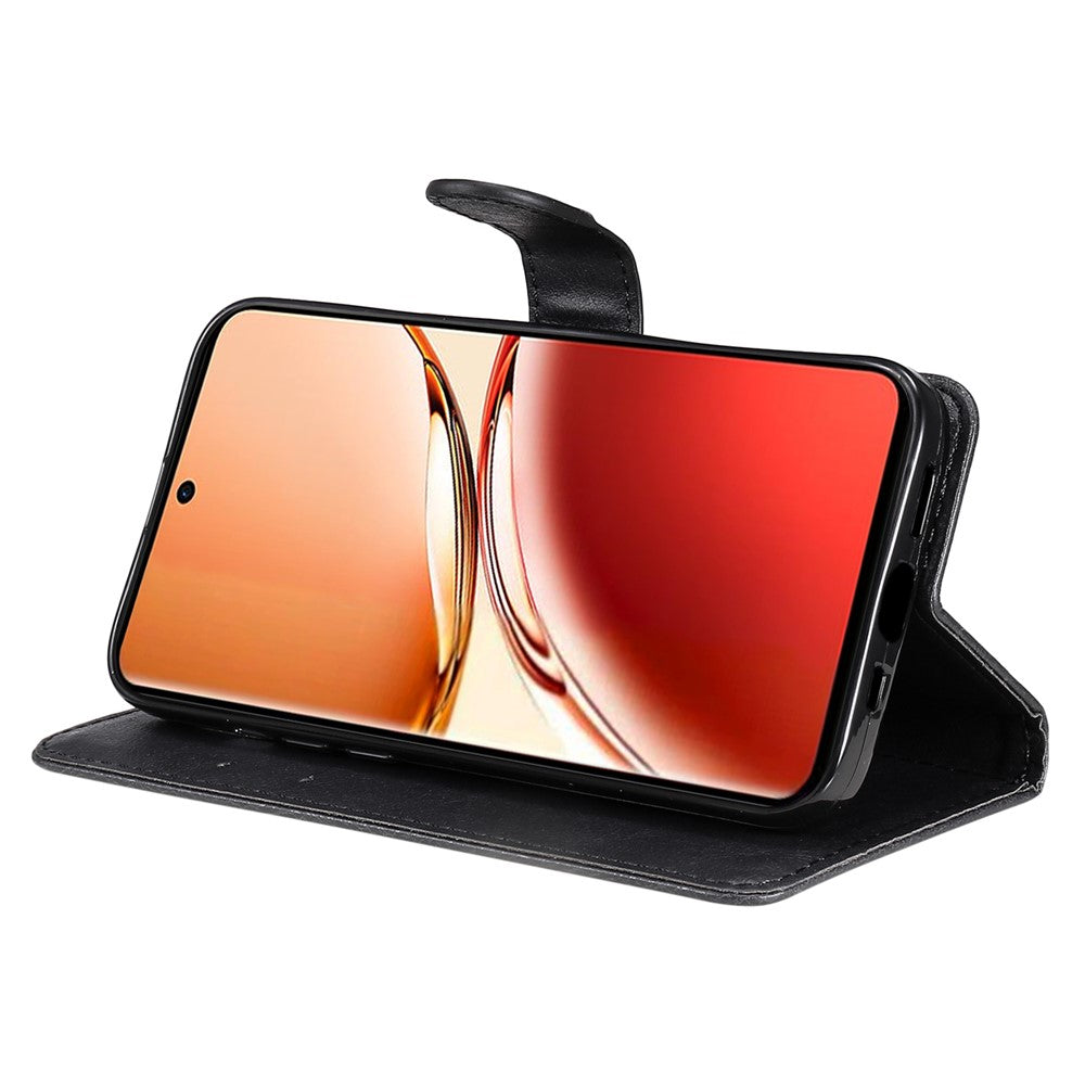 For Oppo Reno12 F 4G Case Solid Color Leather Mobile Cover Wallet Stand with Strap