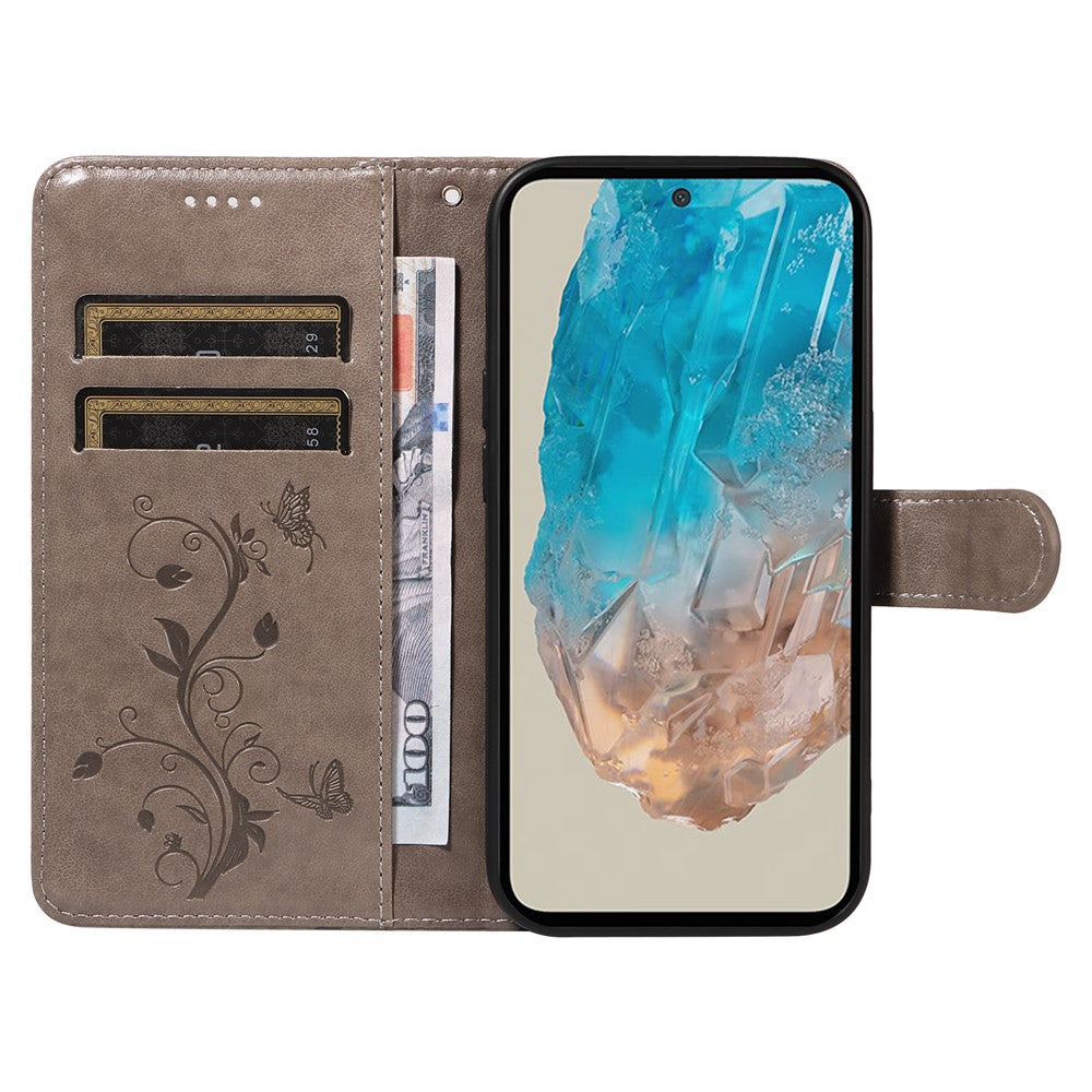 For Samsung Galaxy M35 5G PU Leather Cases Flower Pattern Wallet Stand Phone Cover with Strap