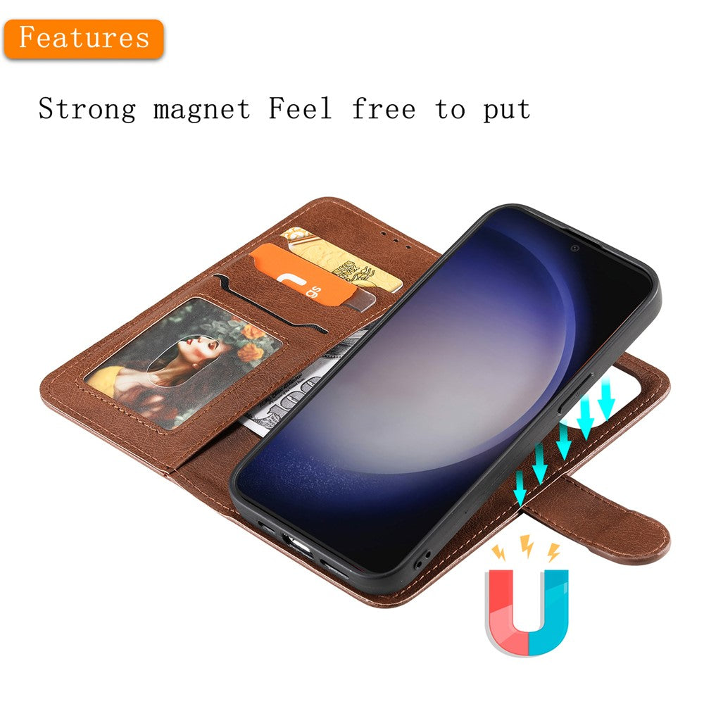 För Samsung Galaxy S25+ / S24+ fodral 2 i 1 löstagbart magnetiskt plånboksfodral i läder med rem