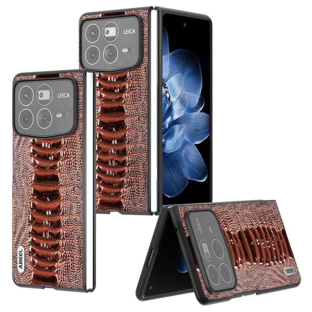 ABEEL For Xiaomi Mix Fold 4 5G Case Genuine Cow Leather+PC Crocodile Texture Phone Cover
