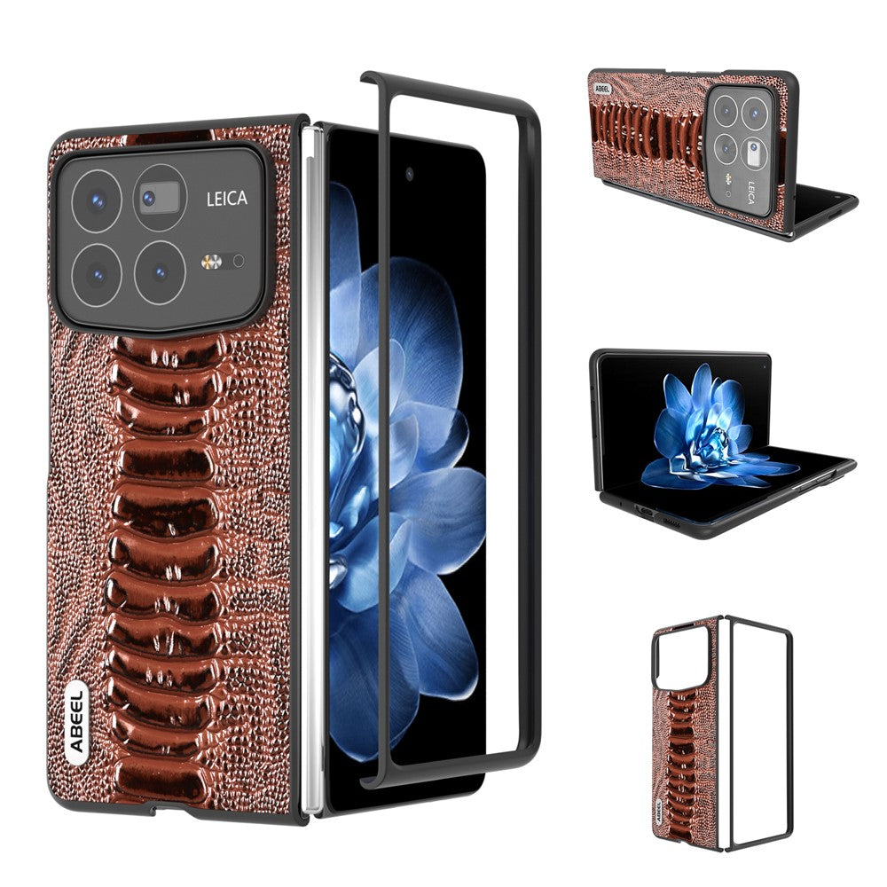 ABEEL For Xiaomi Mix Fold 4 5G Case Genuine Cow Leather+PC Crocodile Texture Phone Cover