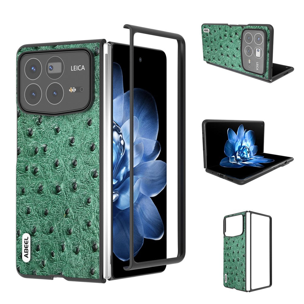 ABEEL For Xiaomi Mix Fold 4 5G Case Genuine Cow Leather+PC Phone Cover Ostrich Texture