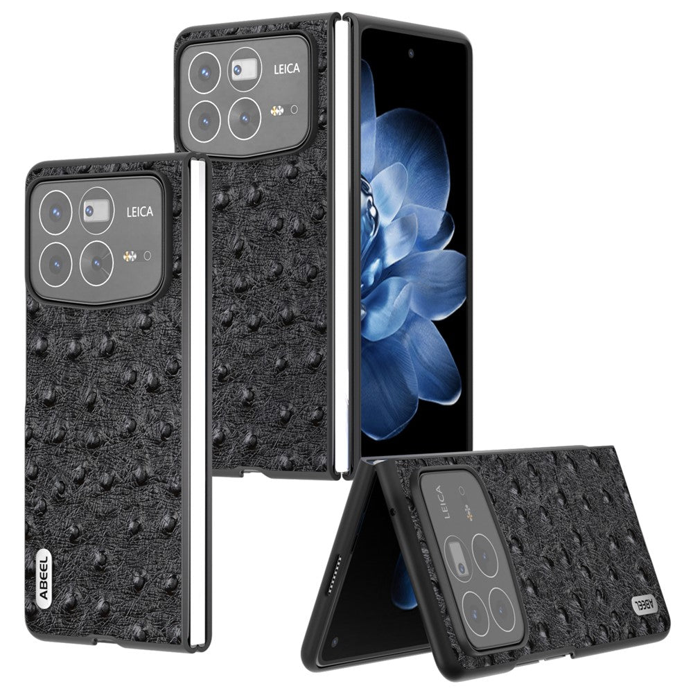 ABEEL For Xiaomi Mix Fold 4 5G Case Genuine Cow Leather+PC Phone Cover Ostrich Texture