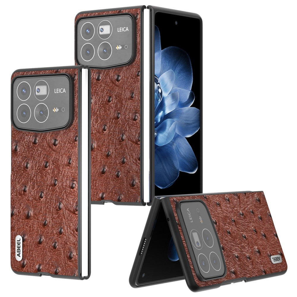 ABEEL For Xiaomi Mix Fold 4 5G Case Genuine Cow Leather+PC Phone Cover Ostrich Texture