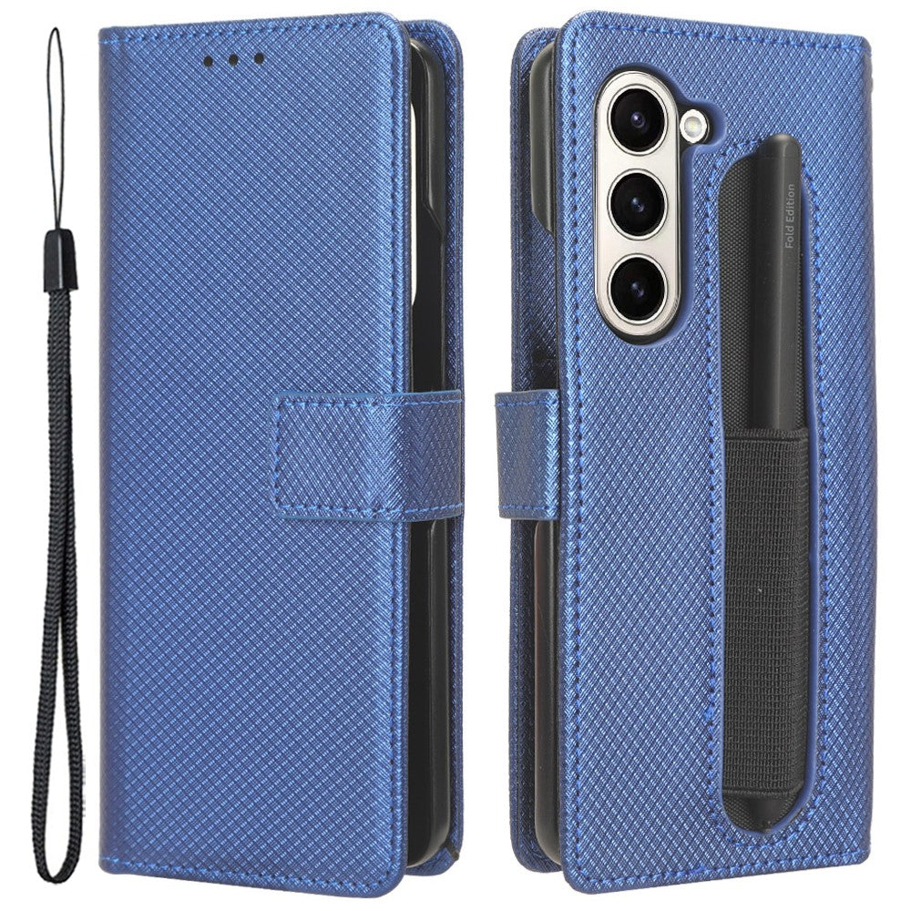 For Samsung Galaxy Z Fold6 5G Case with Pencil Holder, PU Leather Diamond Texture Wallet Phone Cover