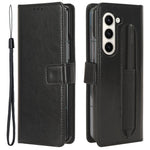 For Samsung Galaxy Z Fold6 5G Phone Case Pencil Slot Stand Leather Cover Crazy Horse Texture