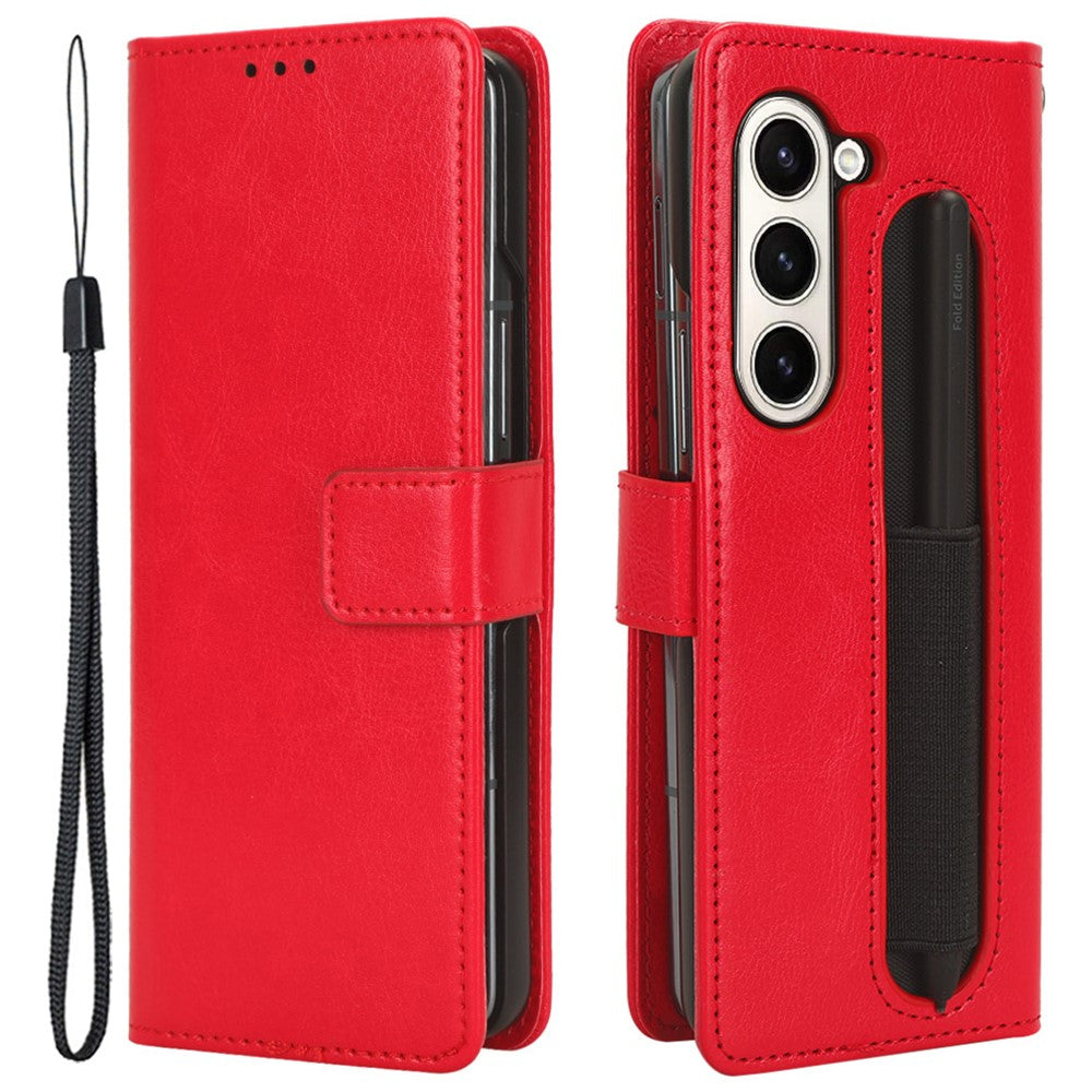 For Samsung Galaxy Z Fold6 5G Phone Case Pencil Slot Stand Leather Cover Crazy Horse Texture