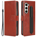 For Samsung Galaxy Z Fold6 5G Phone Case Pencil Slot Stand Leather Cover Crazy Horse Texture