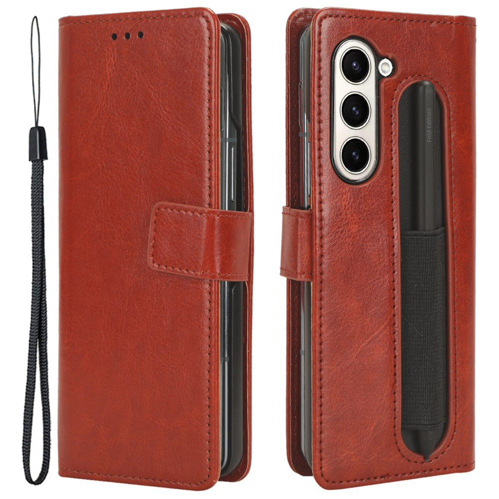 For Samsung Galaxy Z Fold6 5G Phone Case Pencil Slot Stand Leather Cover Crazy Horse Texture