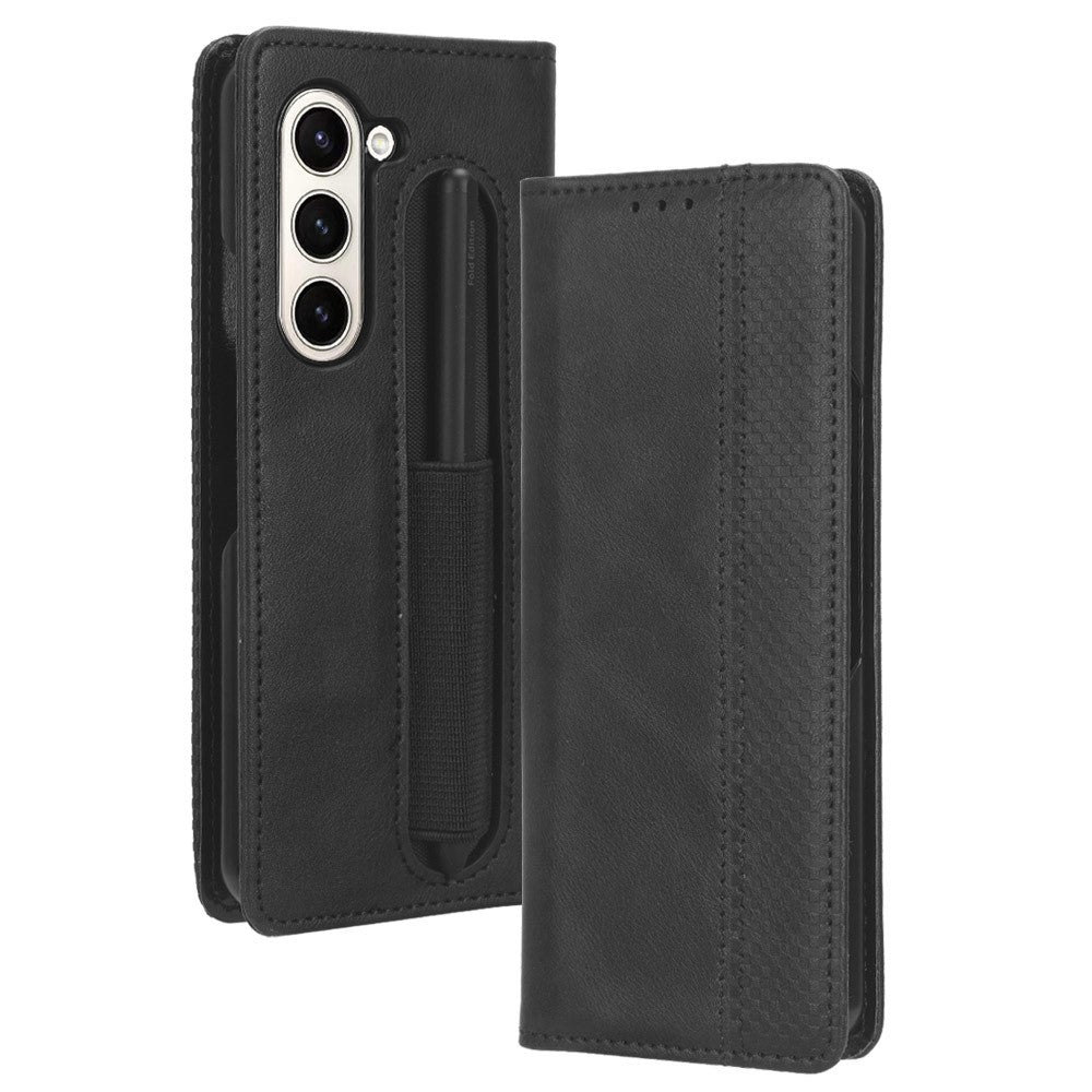 Til Samsung Galaxy Z Fold6 5G Etui med blyantsholder Retro PU-læder telefoncover