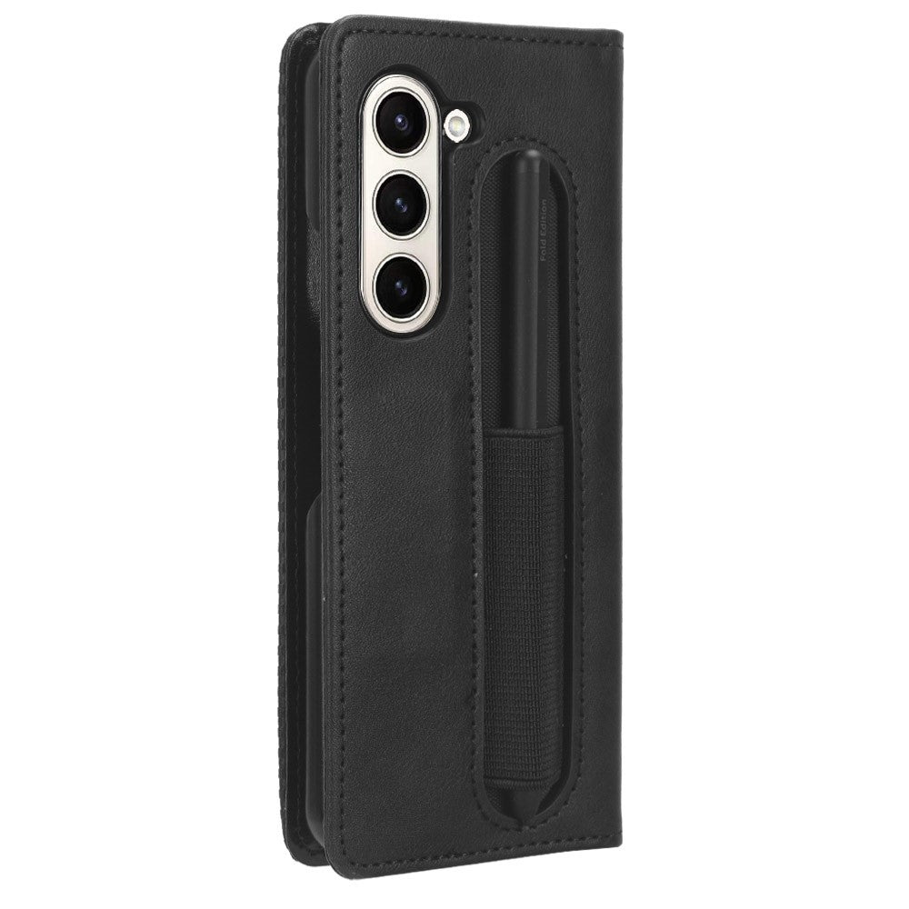 Til Samsung Galaxy Z Fold6 5G Etui med blyantsholder Retro PU-læder telefoncover