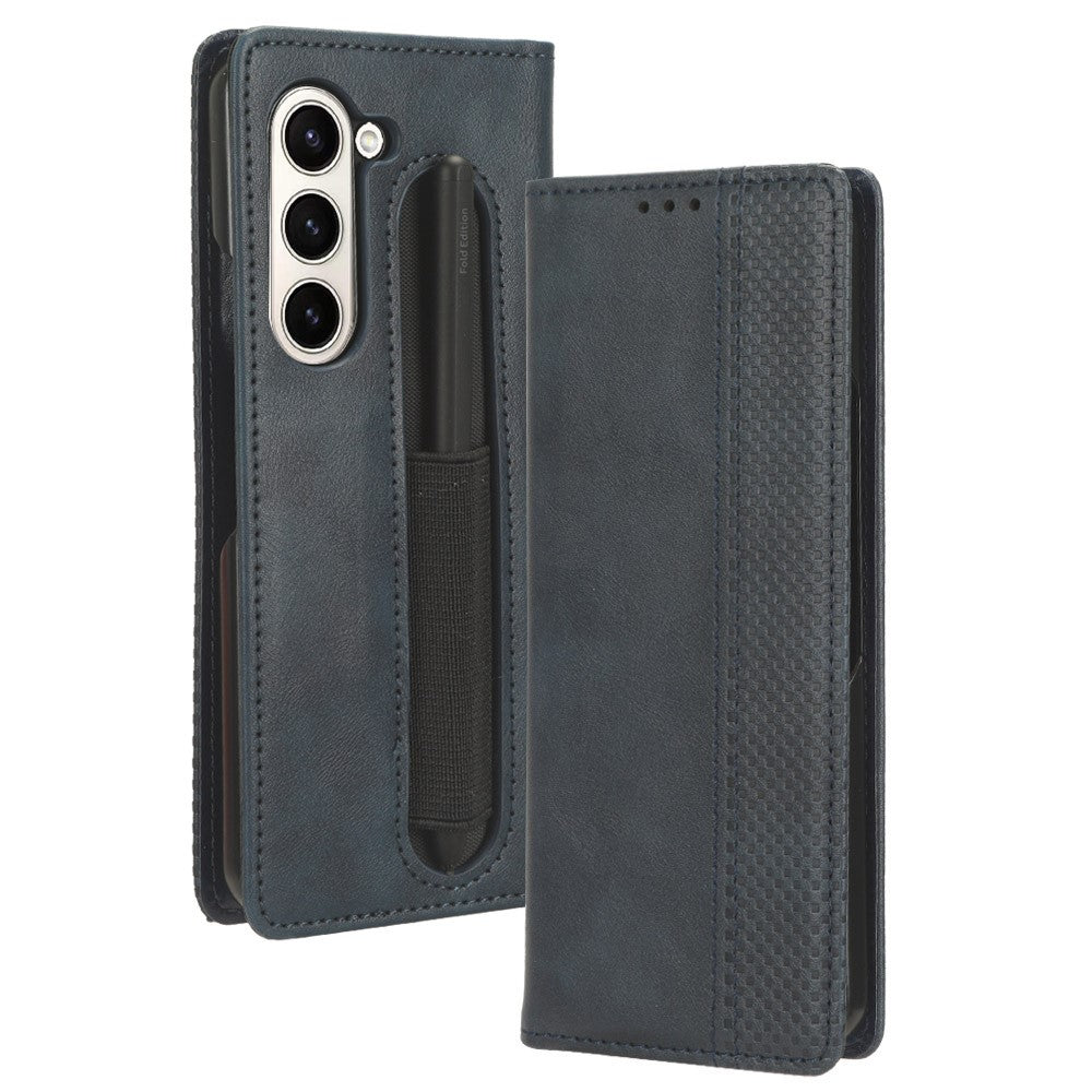 Til Samsung Galaxy Z Fold6 5G Etui med blyantsholder Retro PU-læder telefoncover
